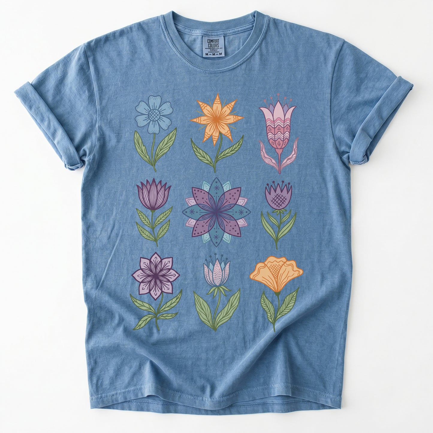 Folk Art Botanical Grid Vintage Washed T-Shirt
