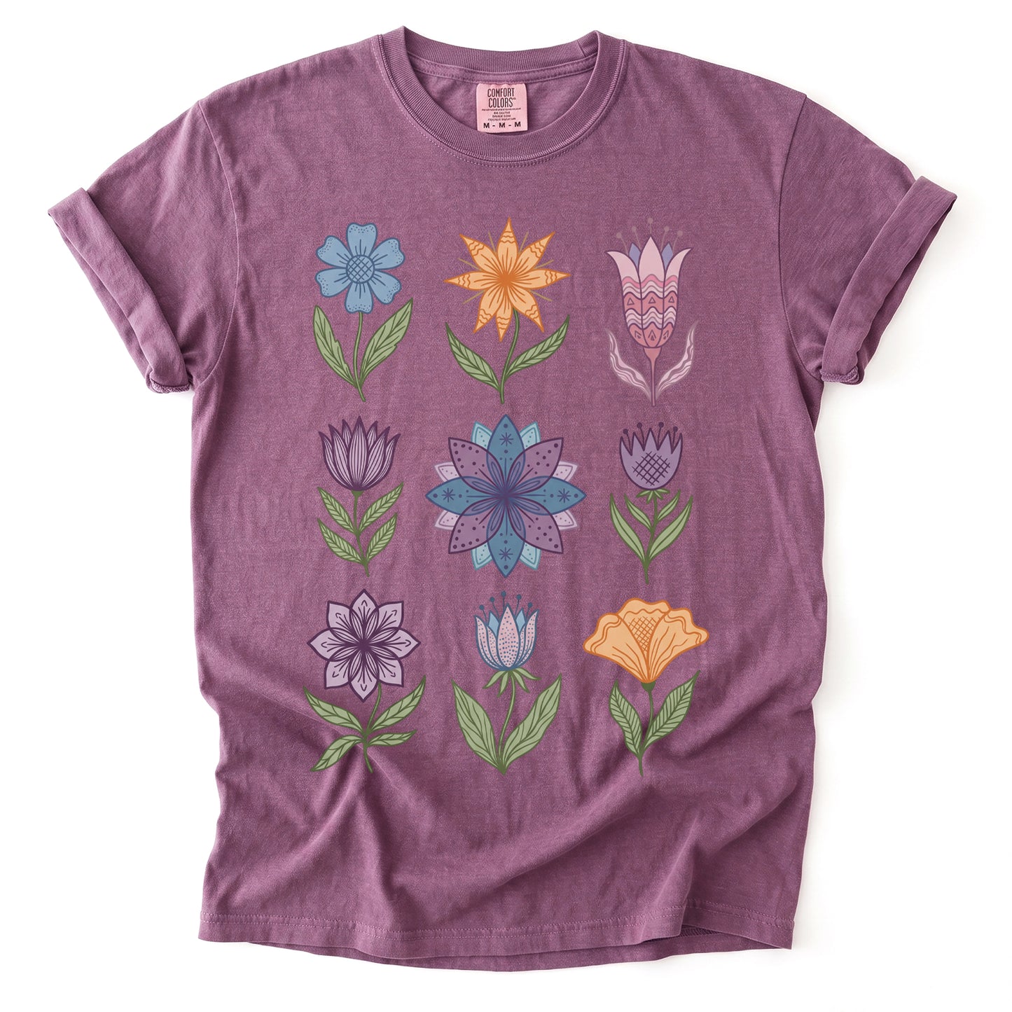 Folk Art Botanical Grid Vintage Washed T-Shirt