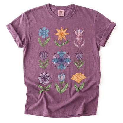 Folk Art Botanical Grid Vintage Washed T-Shirt