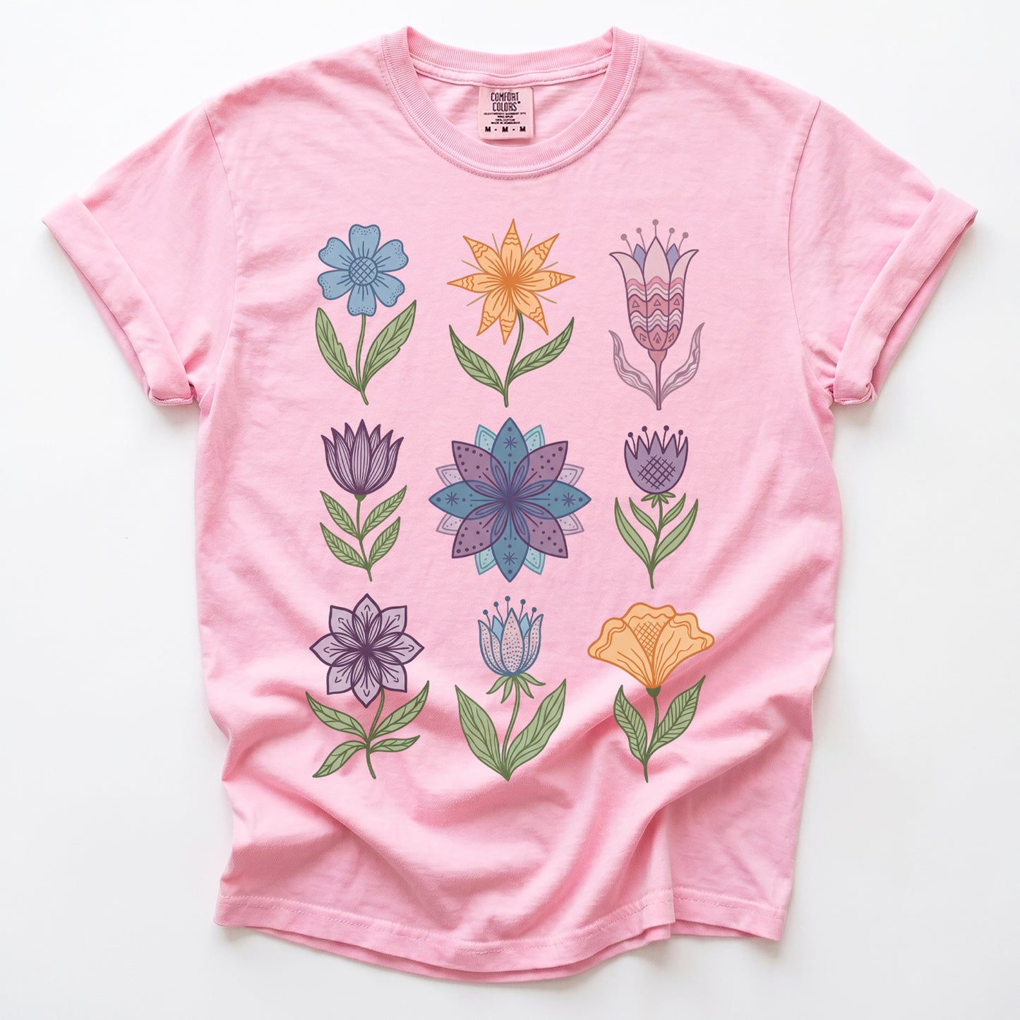 Folk Art Botanical Grid Vintage Washed T-Shirt