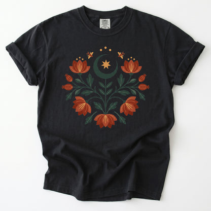 Folk Art Celestial Floral Vintage Washed T-Shirt