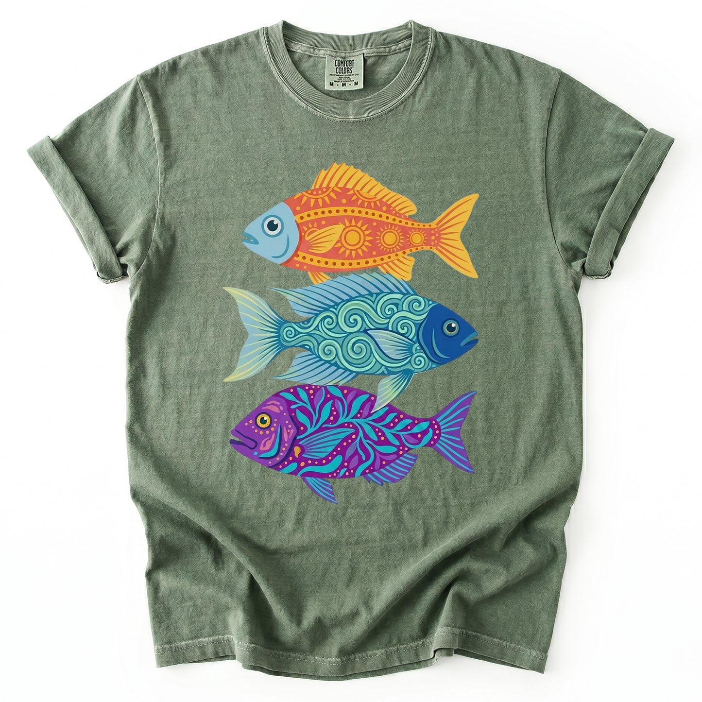 Folk Art Fish Trio Vintage Washed T-Shirt