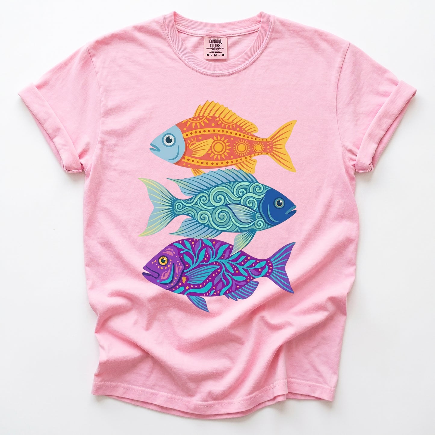 Folk Art Fish Trio Vintage Washed T-Shirt