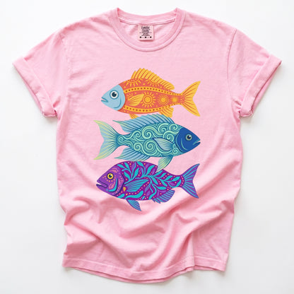 Folk Art Fish Trio Vintage Washed T-Shirt
