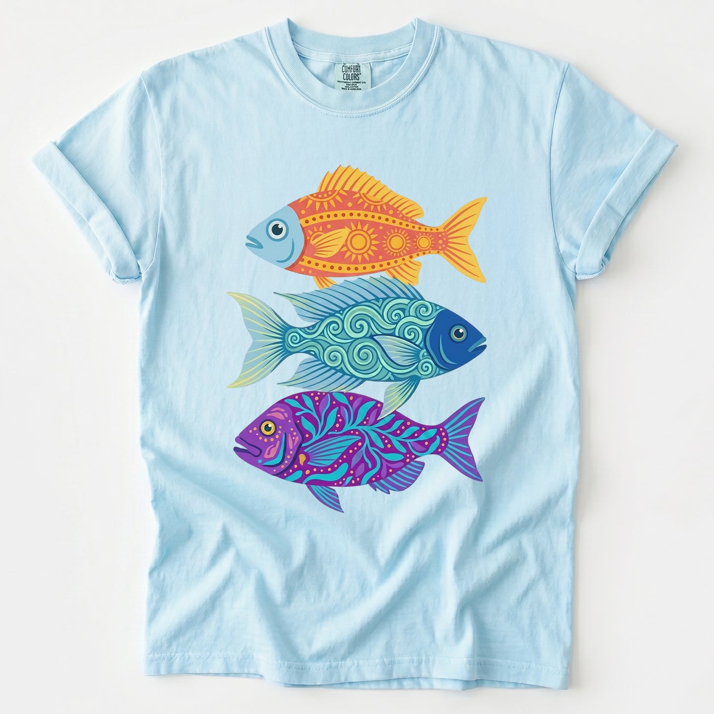 Folk Art Fish Trio Vintage Washed T-Shirt