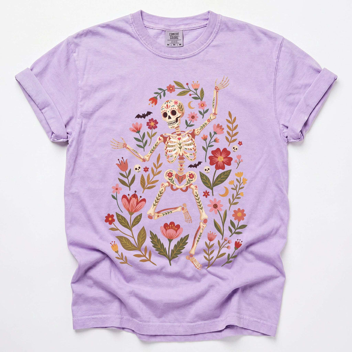 Folk Art Floral Skeleton Vintage Washed T-Shirt