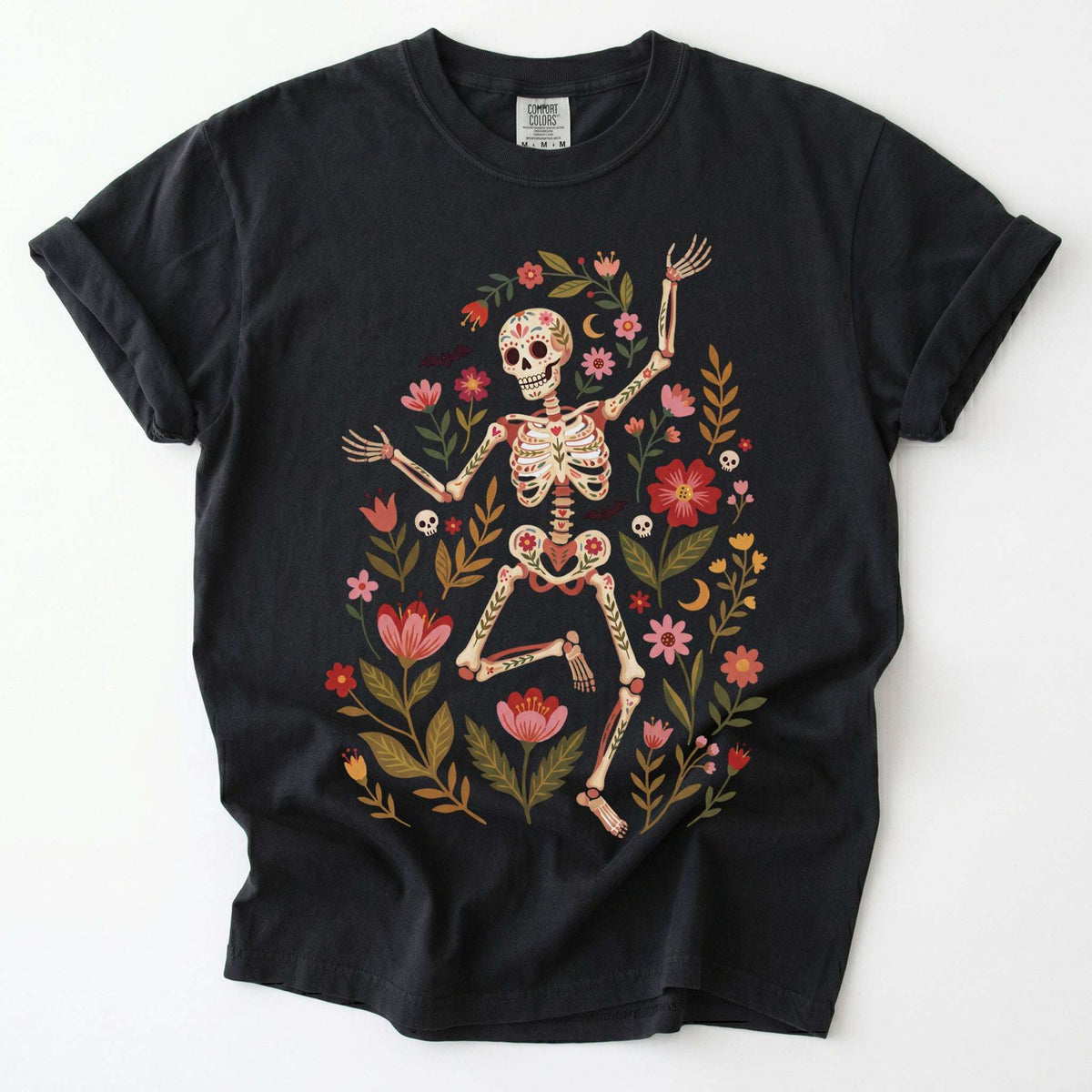 Folk Art Floral Skeleton Vintage Washed T-Shirt