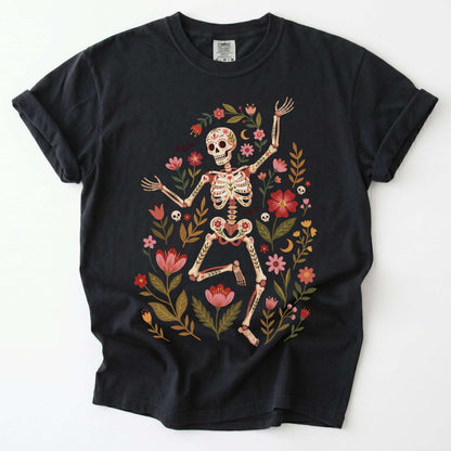 Folk Art Floral Skeleton Vintage Washed T-Shirt