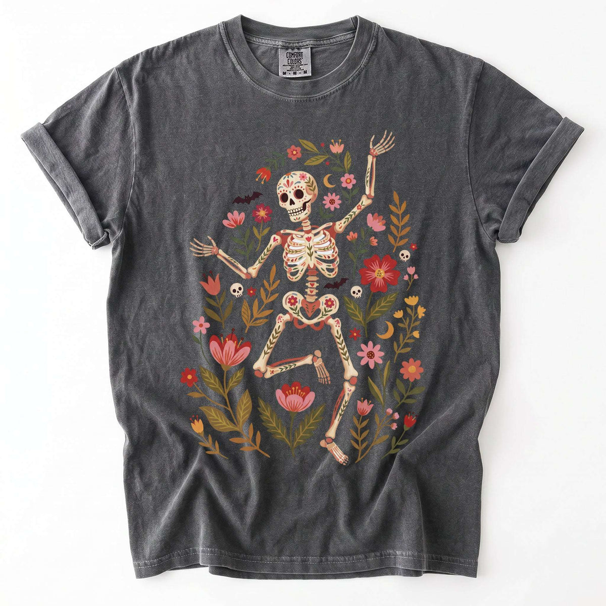 Folk Art Floral Skeleton Vintage Washed T-Shirt