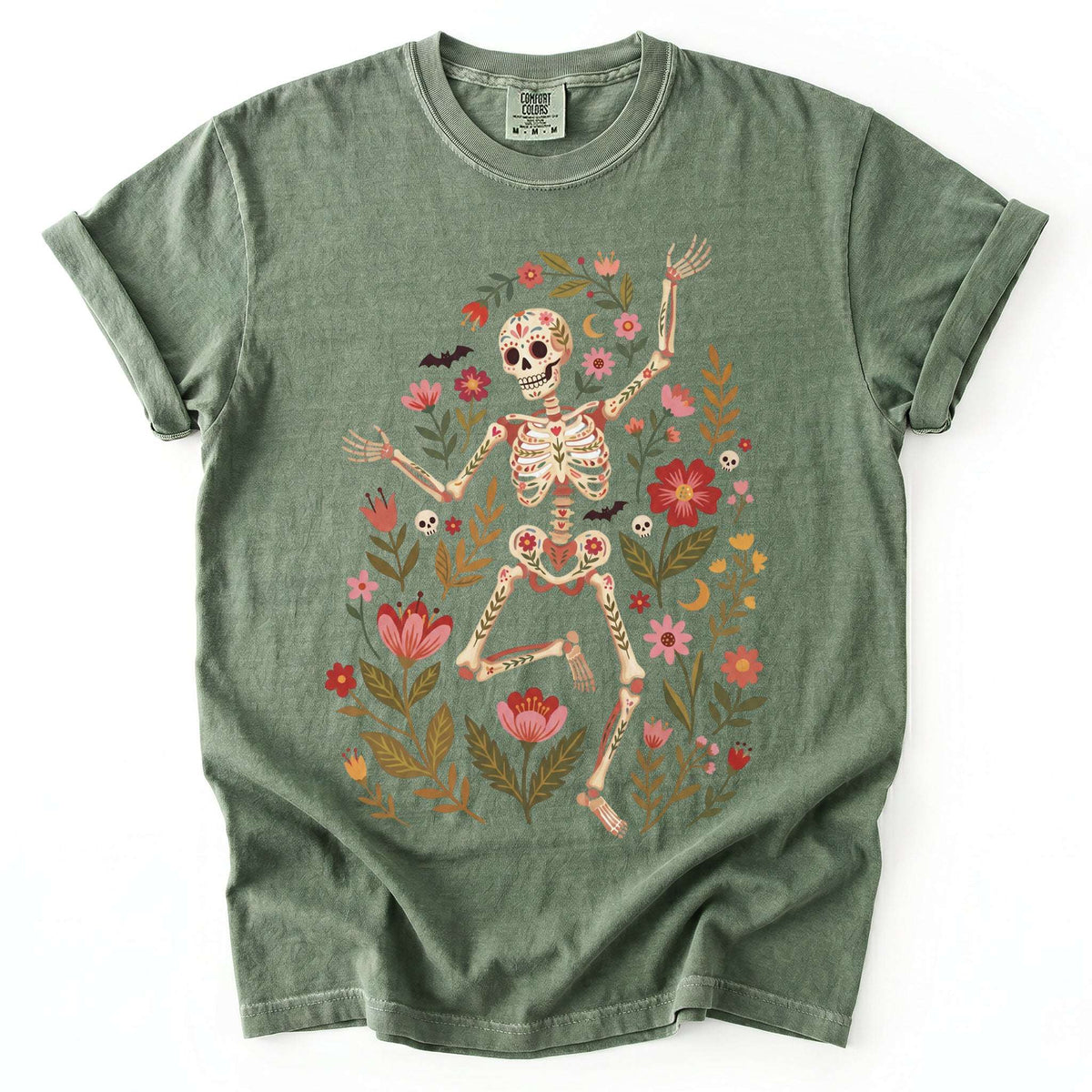 Folk Art Floral Skeleton Vintage Washed T-Shirt