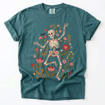 Folk Art Floral Skeleton Vintage Washed T-Shirt