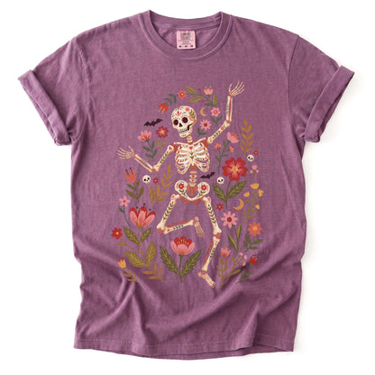 Folk Art Floral Skeleton Vintage Washed T-Shirt