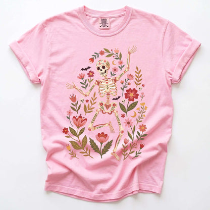 Folk Art Floral Skeleton Vintage Washed T-Shirt