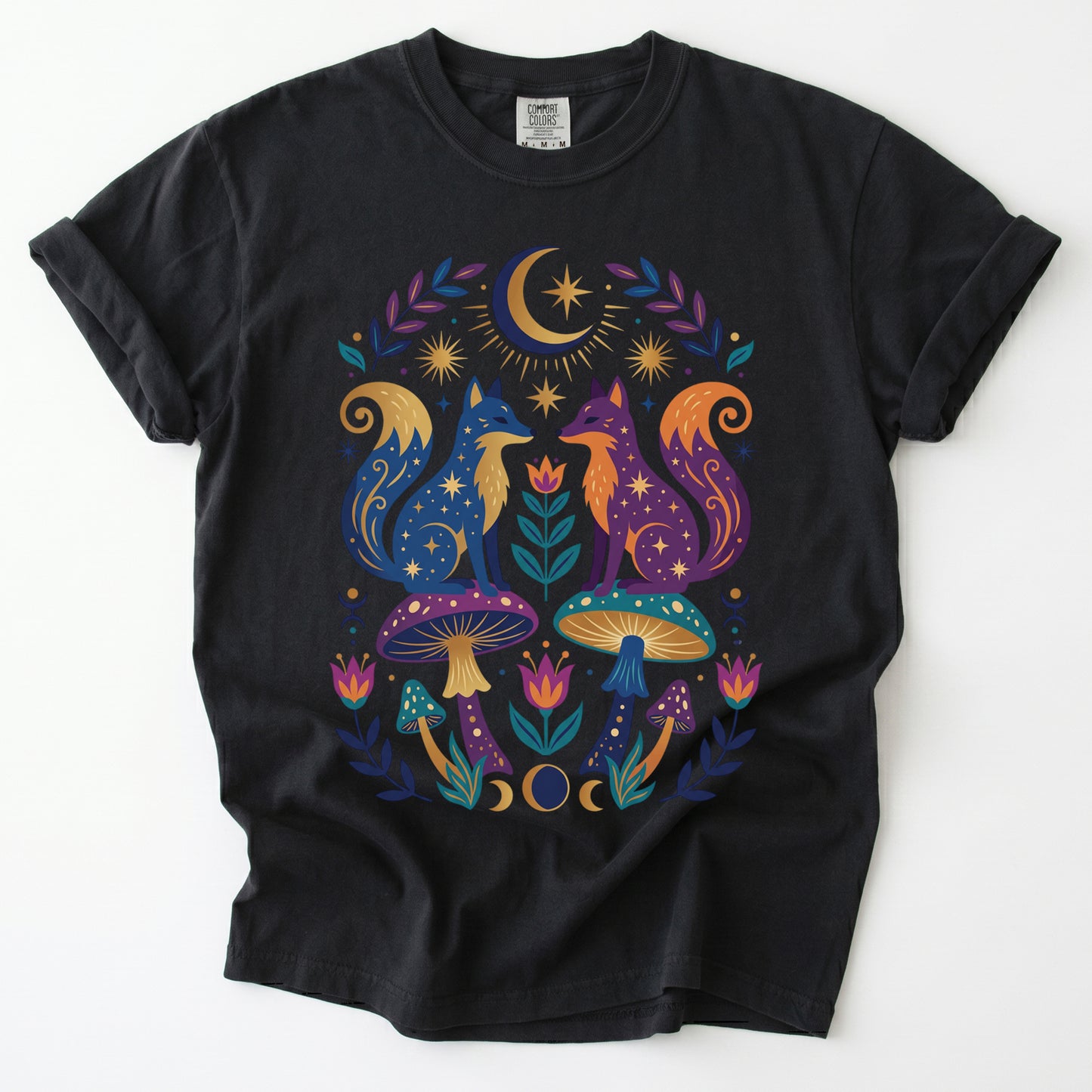 Folk Art Foxes & Mushroom Vintage Washed T-Shirt