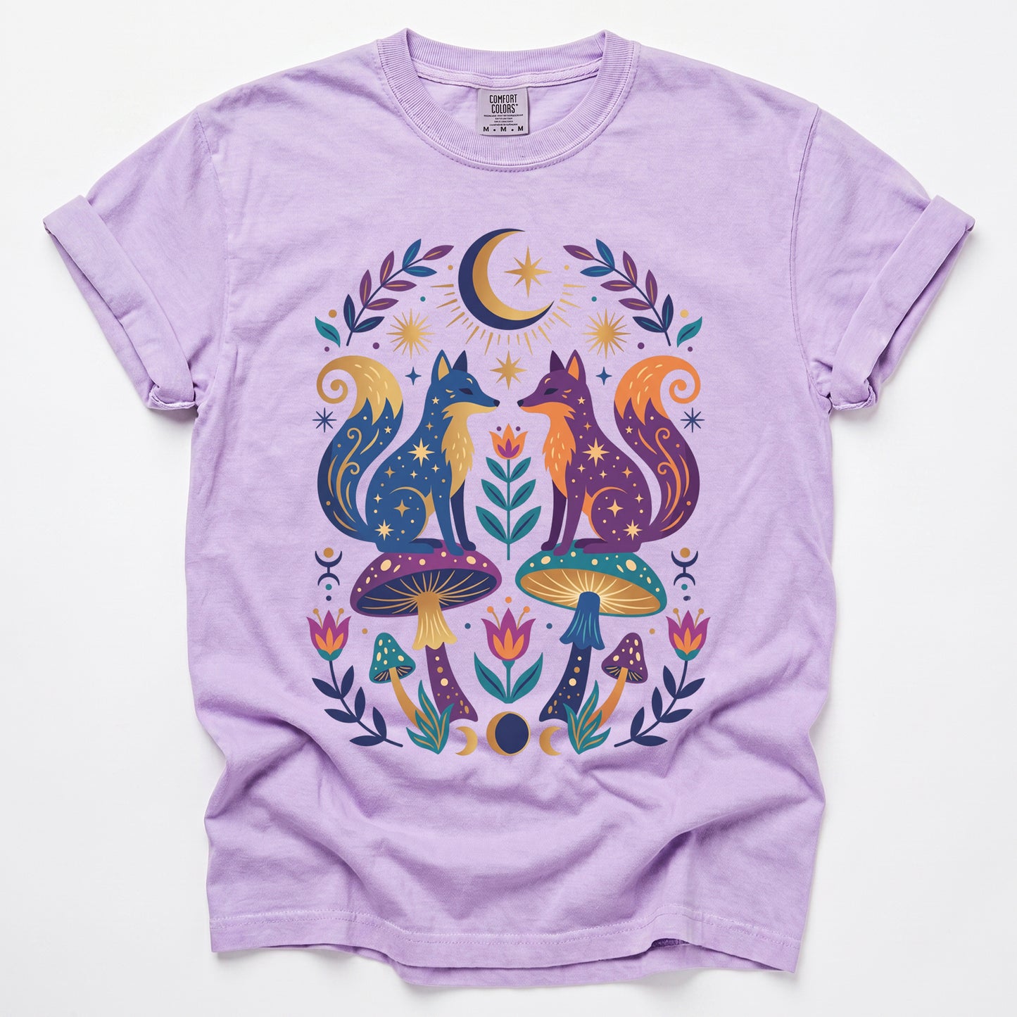 Folk Art Foxes & Mushroom Vintage Washed T-Shirt