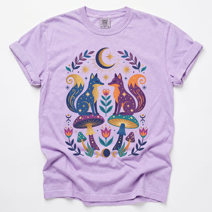 Folk Art Foxes & Mushroom Vintage Washed T-Shirt
