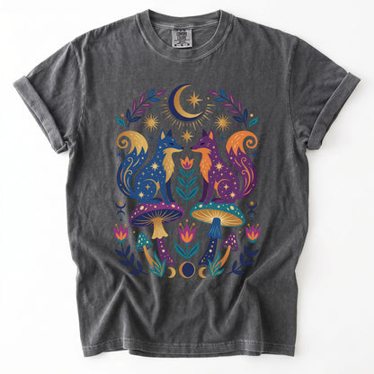 Folk Art Foxes & Mushroom Vintage Washed T-Shirt