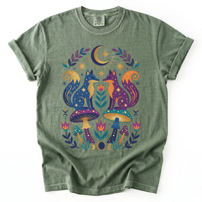 Folk Art Foxes & Mushroom Vintage Washed T-Shirt