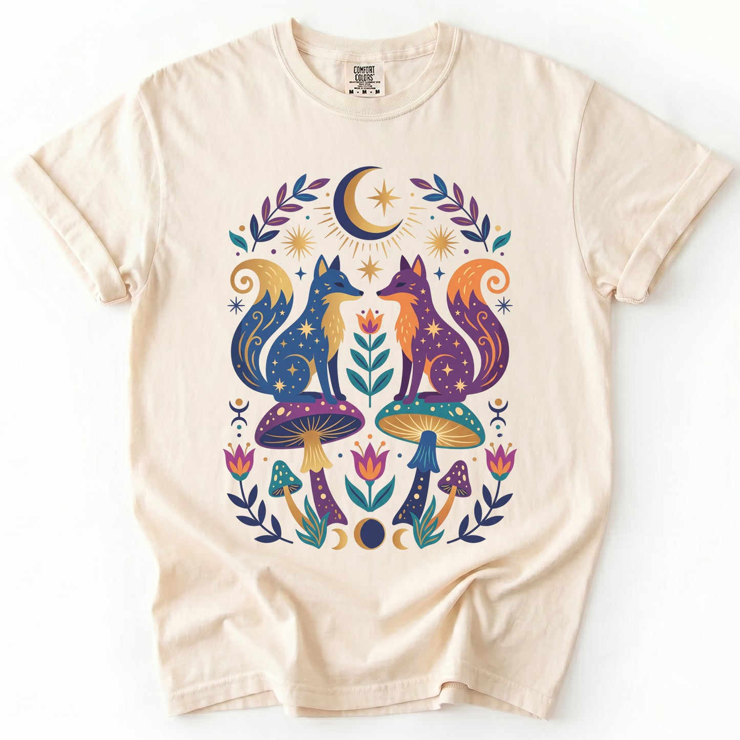 Folk Art Foxes & Mushroom Vintage Washed T-Shirt