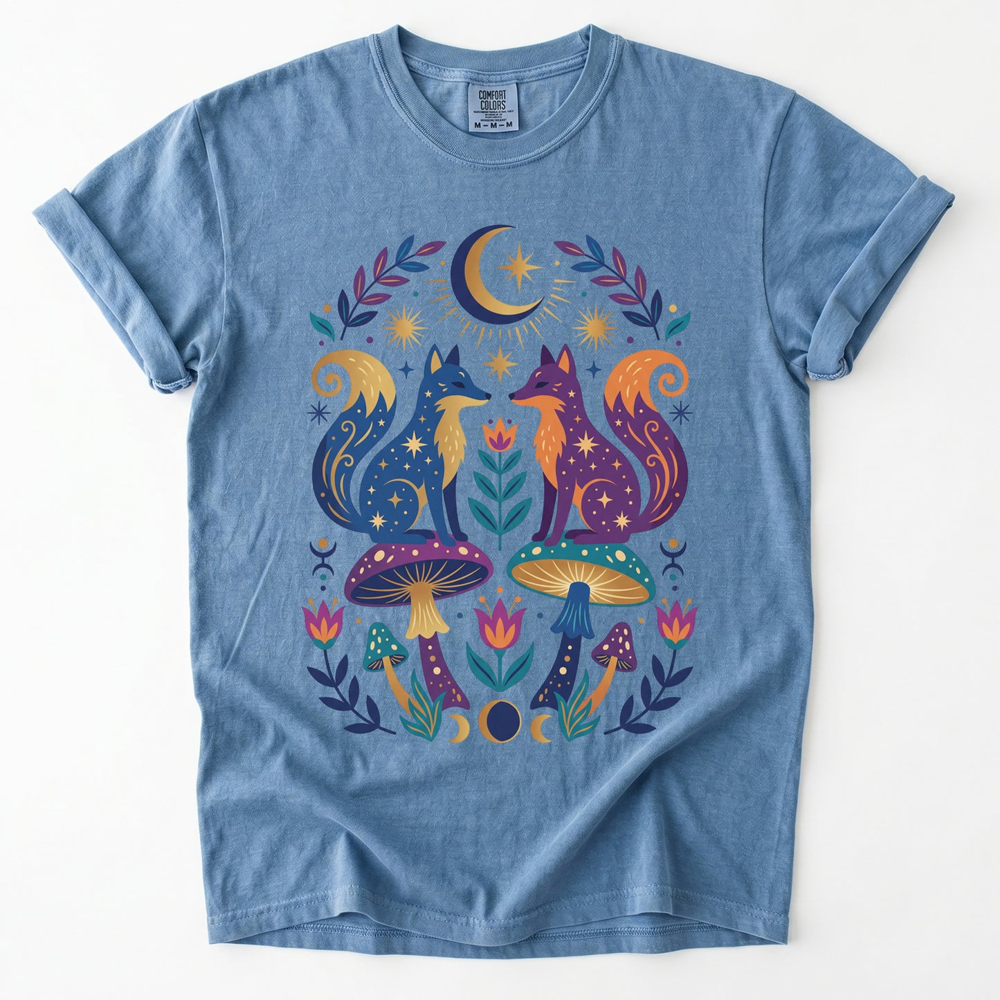 Folk Art Foxes & Mushroom Vintage Washed T-Shirt