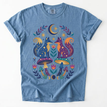 Folk Art Foxes & Mushroom Vintage Washed T-Shirt