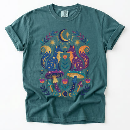 Folk Art Foxes & Mushroom Vintage Washed T-Shirt