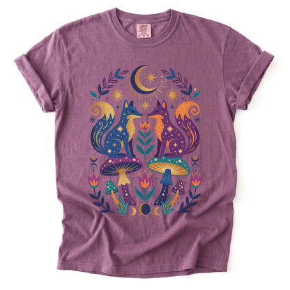 Folk Art Foxes & Mushroom Vintage Washed T-Shirt