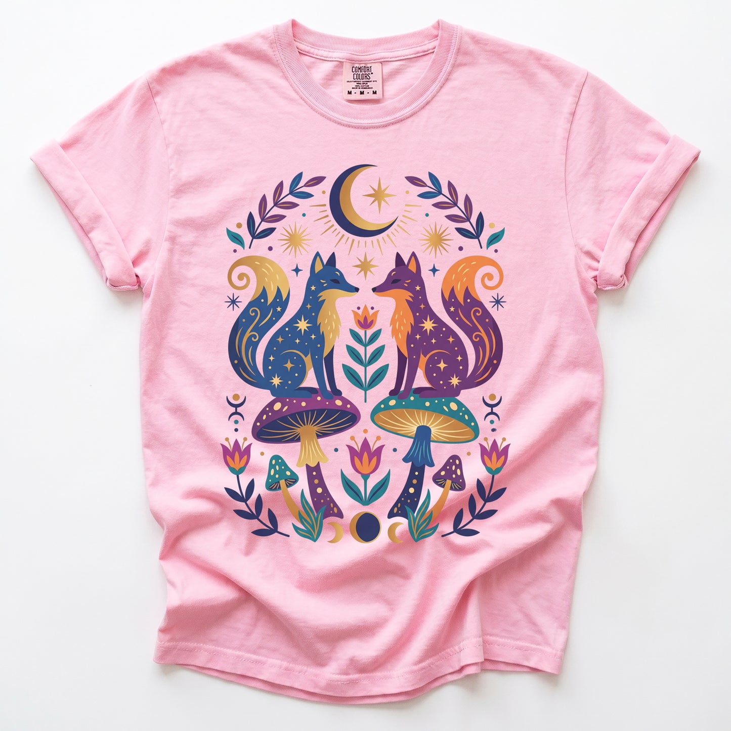 Folk Art Foxes & Mushroom Vintage Washed T-Shirt