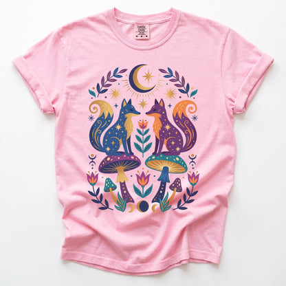 Folk Art Foxes & Mushroom Vintage Washed T-Shirt