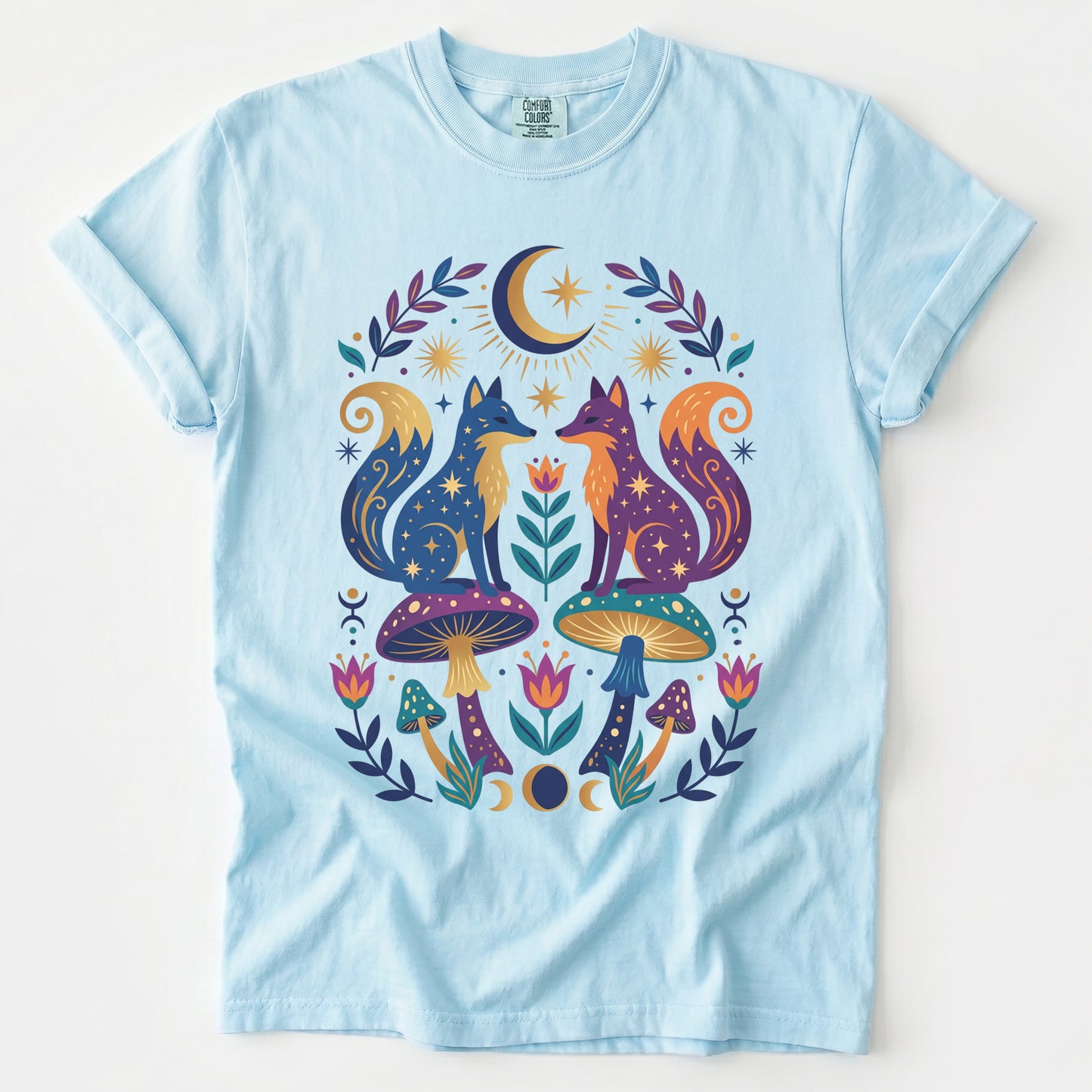 Folk Art Foxes & Mushroom Vintage Washed T-Shirt