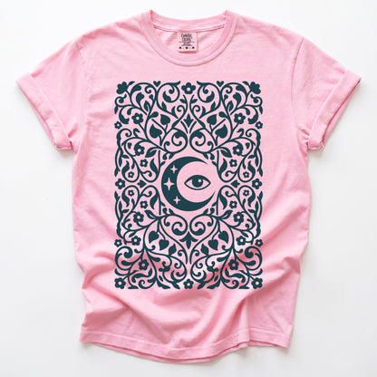 Folk Art Moon & Mystic Eye Vintage Washed T-Shirt