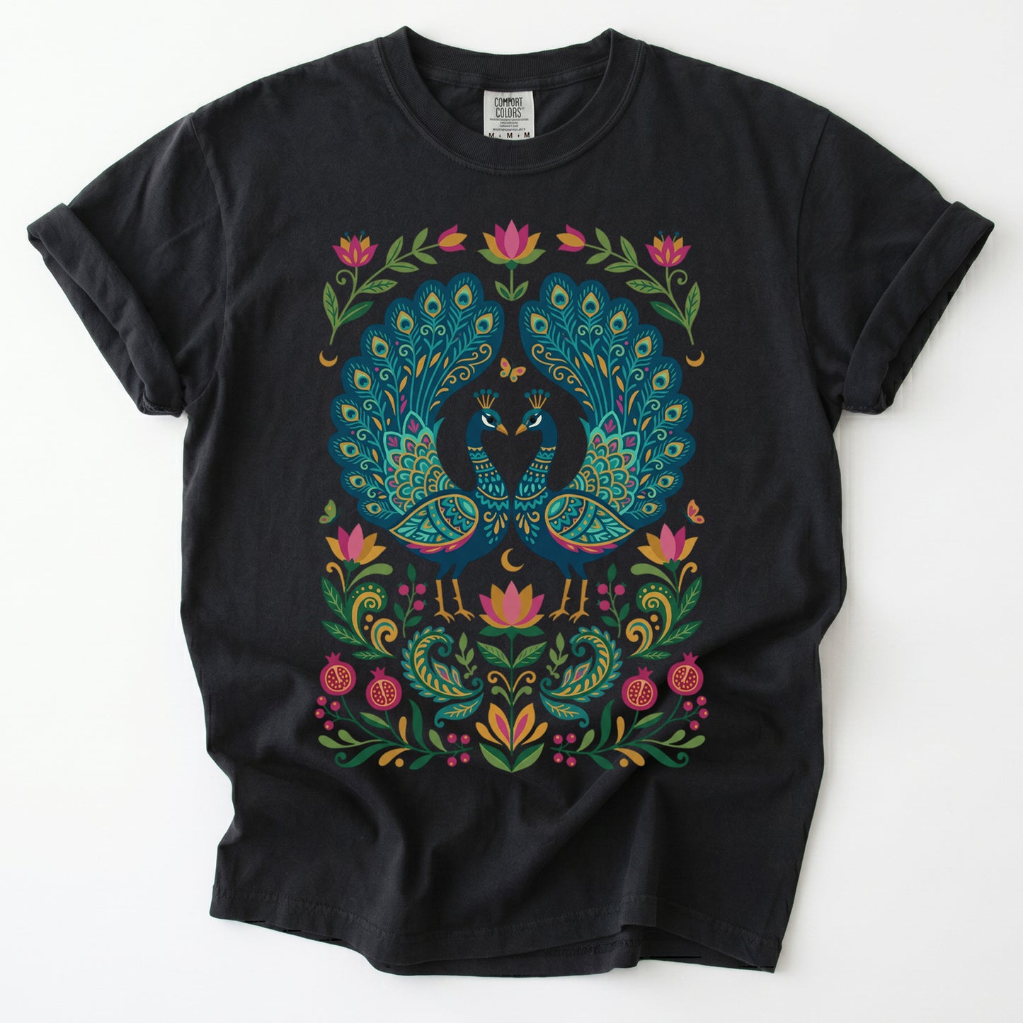 Folk Art Peacocks Vintage Washed T-Shirt