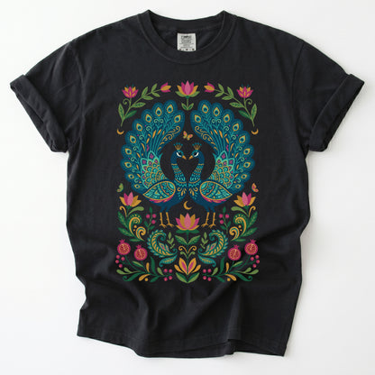 Folk Art Peacocks Vintage Washed T-Shirt