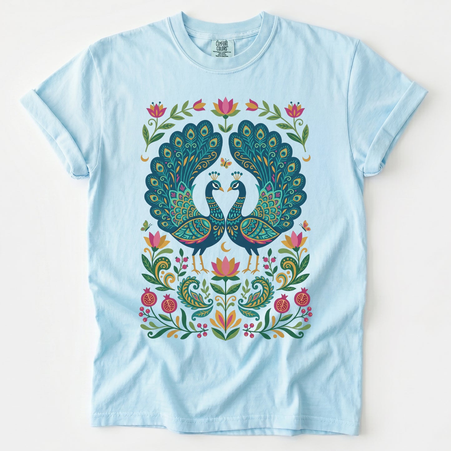 Folk Art Peacocks Vintage Washed T-Shirt
