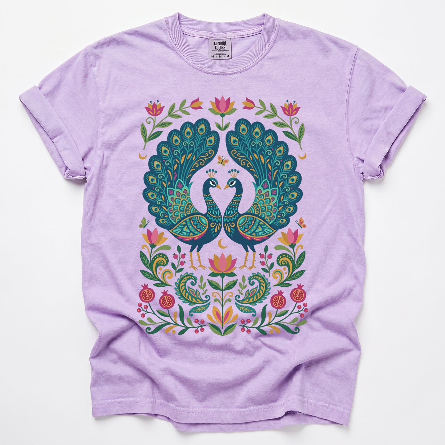 Folk Art Peacocks Vintage Washed T-Shirt