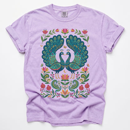 Folk Art Peacocks Vintage Washed T-Shirt