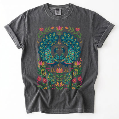 Folk Art Peacocks Vintage Washed T-Shirt