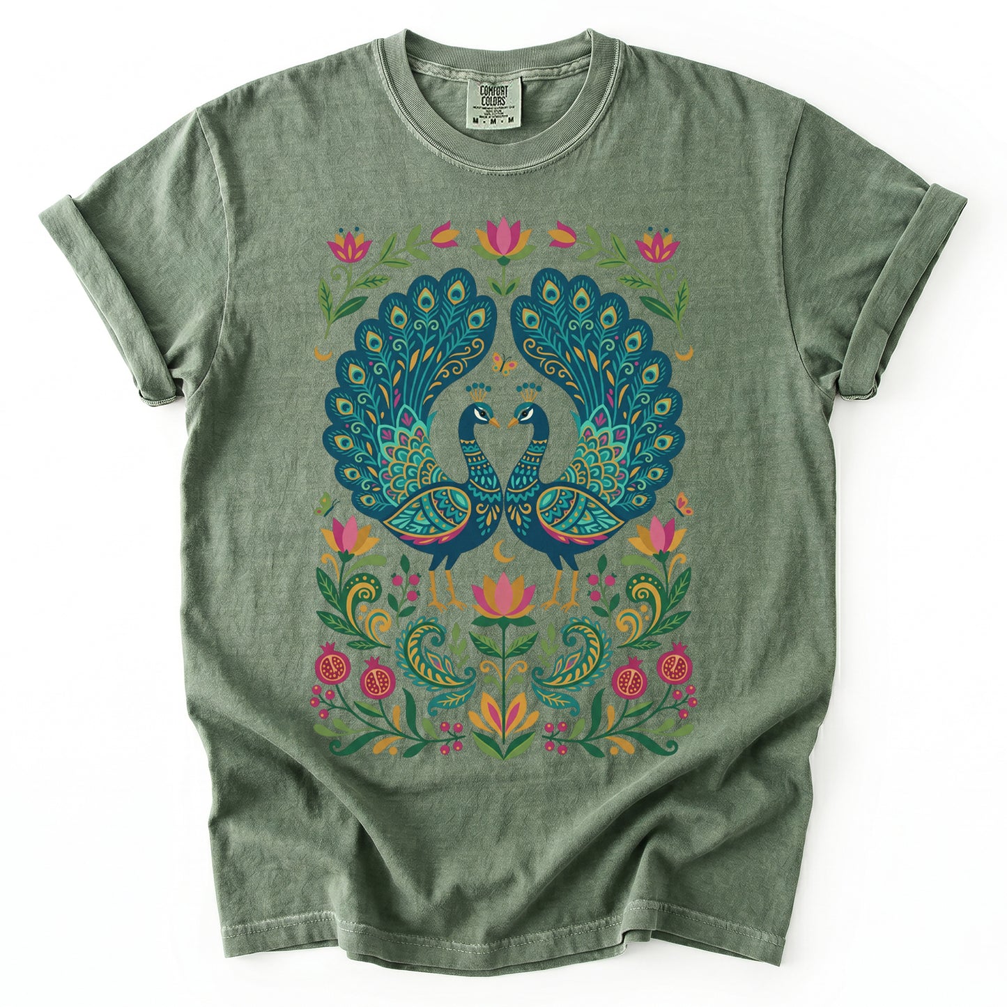 Folk Art Peacocks Vintage Washed T-Shirt