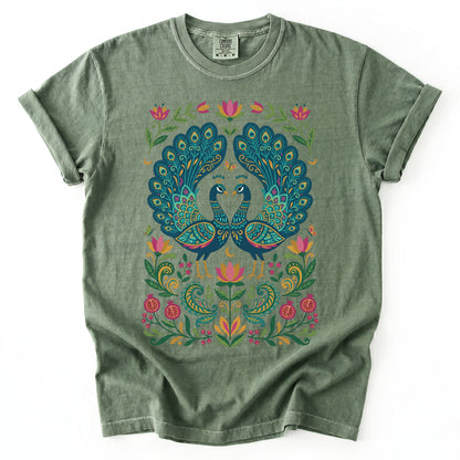 Folk Art Peacocks Vintage Washed T-Shirt