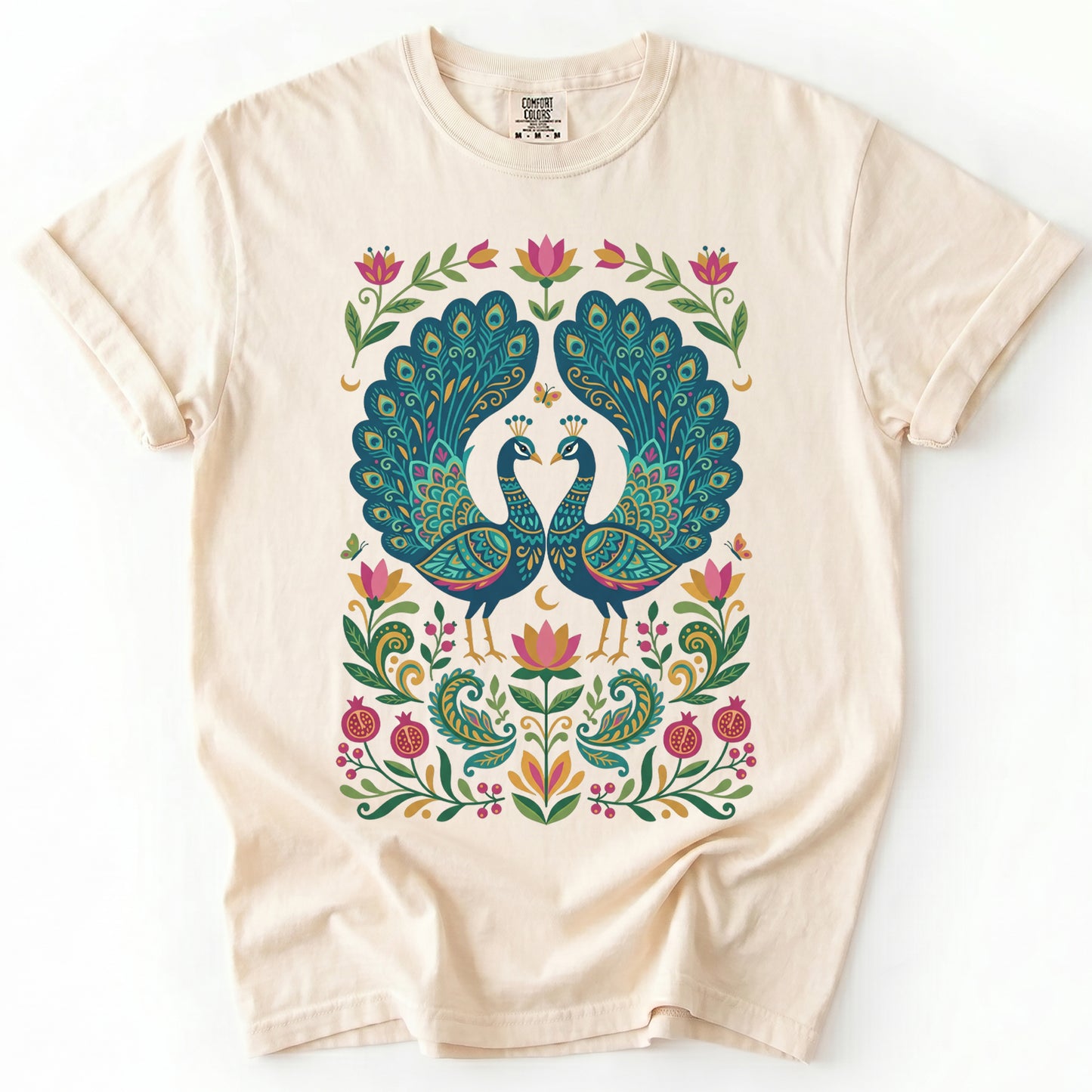 Folk Art Peacocks Vintage Washed T-Shirt