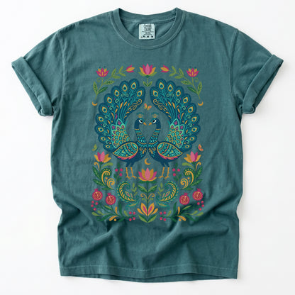 Folk Art Peacocks Vintage Washed T-Shirt