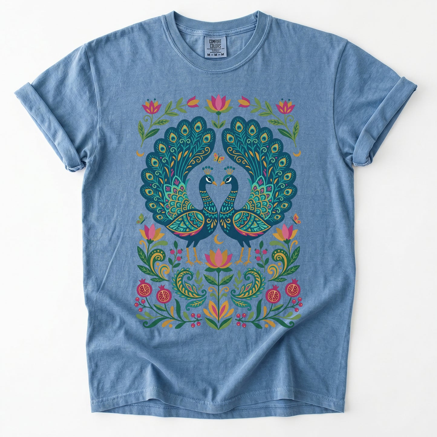 Folk Art Peacocks Vintage Washed T-Shirt