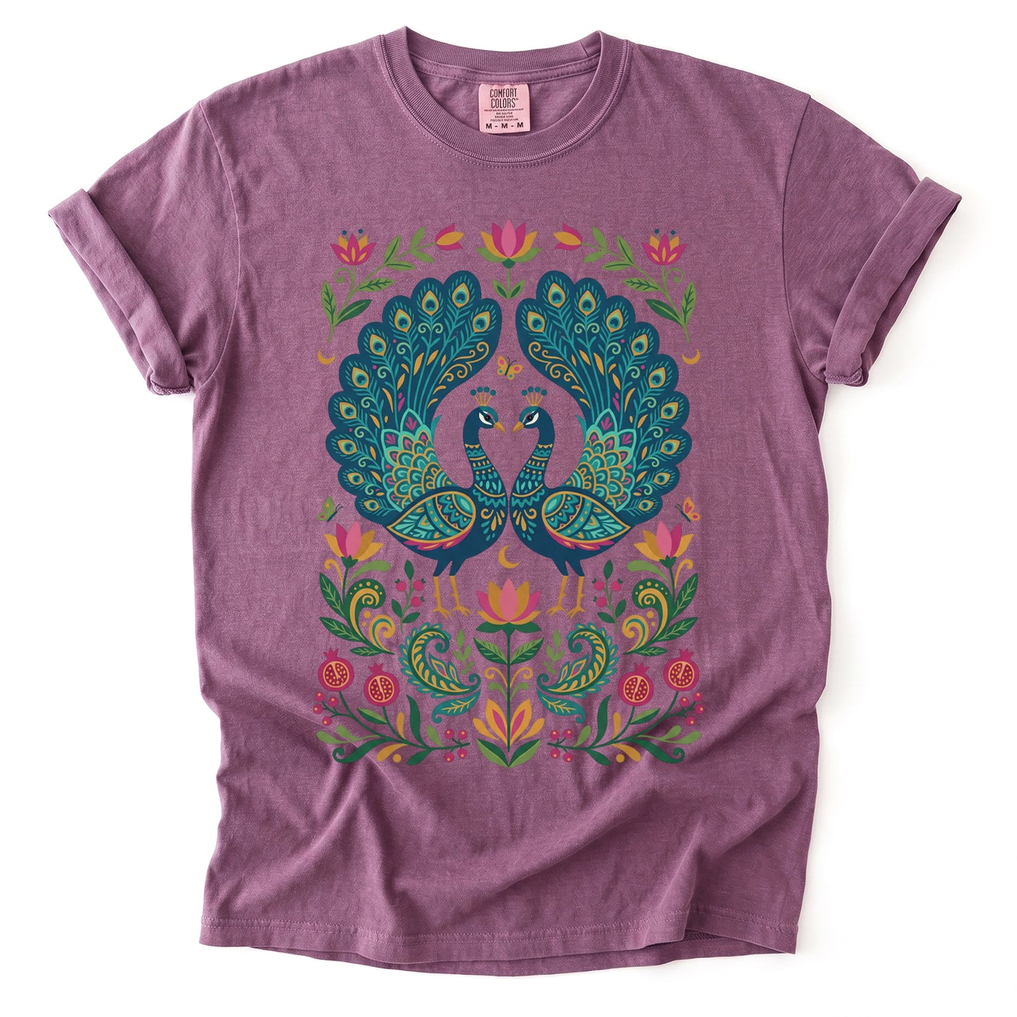 Folk Art Peacocks Vintage Washed T-Shirt