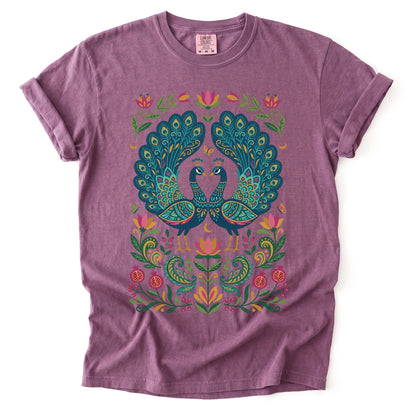 Folk Art Peacocks Vintage Washed T-Shirt