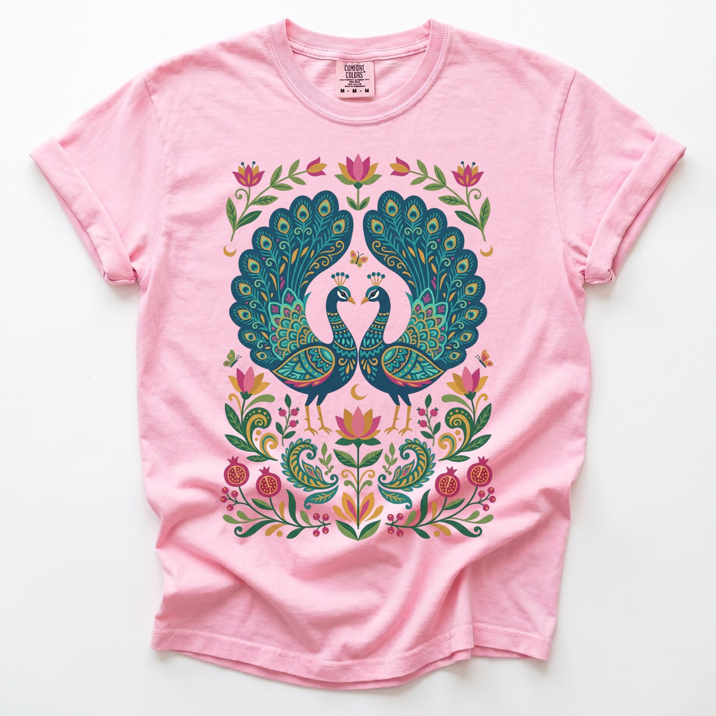Folk Art Peacocks Vintage Washed T-Shirt