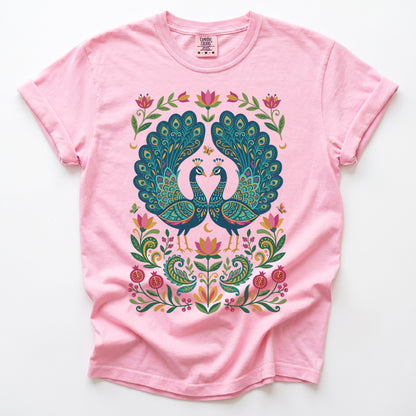 Folk Art Peacocks Vintage Washed T-Shirt