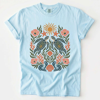 Folk Art Sea Turtles Vintage Washed T-Shirt
