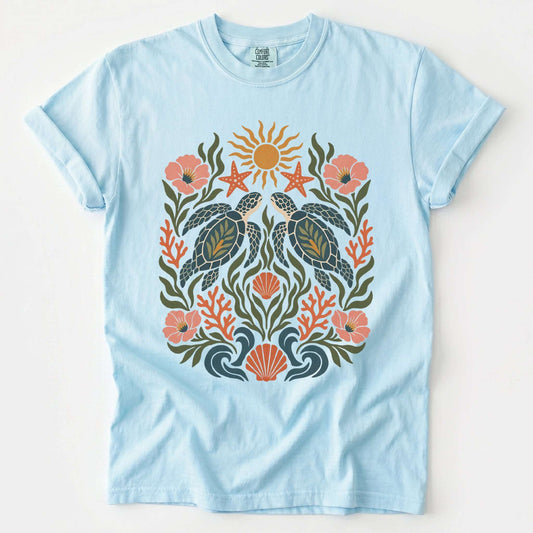 Folk Art Sea Turtles Vintage Washed T-Shirt