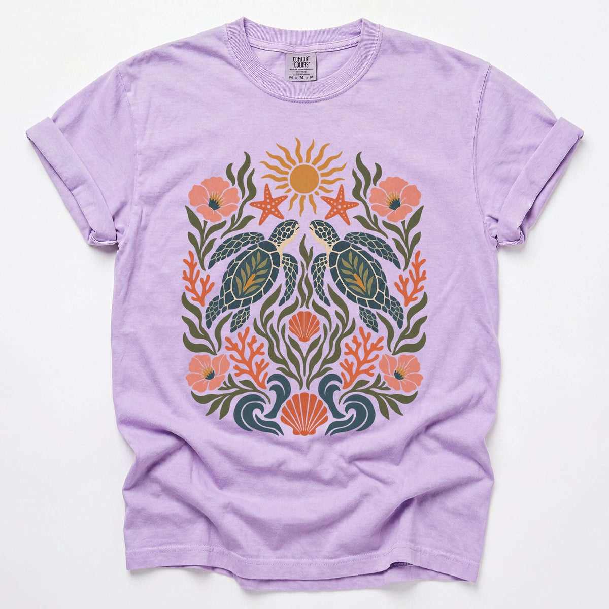 Folk Art Sea Turtles Vintage Washed T-Shirt
