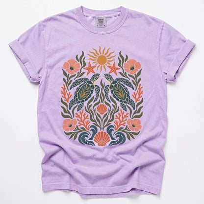 Folk Art Sea Turtles Vintage Washed T-Shirt